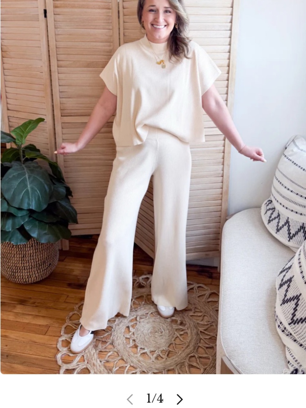 Mable Cream Wide Leg Ribbed Knit Pants Size M/L